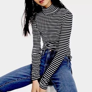 J CREW Classic Preppy Turtleneck in Navy/white Stripe Size XXS